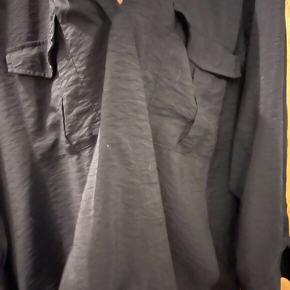 Size 4X(28/30W) - Terra & Sky - Black Roll Sleeve Blouse - Cross Over Front - Picture 2 of 8